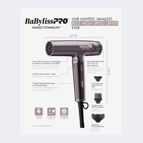 Secador iónico de alta velocidad ultraliviano BaBylissPRO® Nano Titanium™